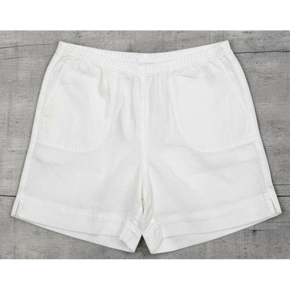 J Jill Shorts Womens Small Petite White Linen Elastic Waist Pockets Casual